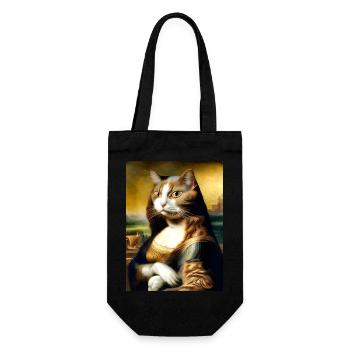 Meow Lisa Lustige Katze Parodie auf die Mona Lisa - Geschenkbeutel für Flaschen - Schwarz - Vorne