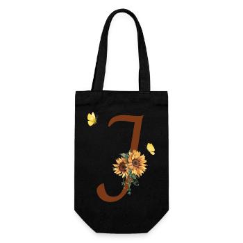 Lettre j tournesol papillon - Sac à bouteille - noir - Devant