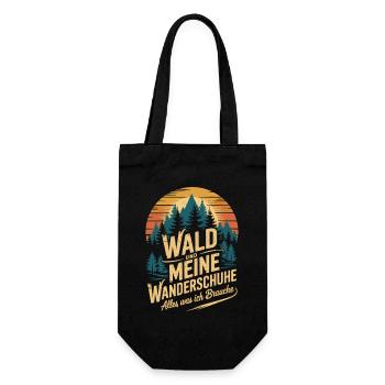 Wandern Wald Berge Wanderschuhe Spruch - Geschenkbeutel für Flaschen - Schwarz - Vorne