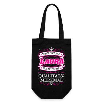 Qualitätsmerkmal Laura einfach Erstklassig - Geschenkbeutel für Flaschen - Schwarz - Vorne