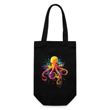 Oktopus Kraken Pop Art Bunt Farbe - Geschenkbeutel für Flaschen - Schwarz - Vorne