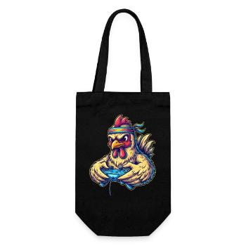 Gambler Chicken: Game On! 🐔🎮 Funny Gamer - Gift Bag for Bottles - black - Front