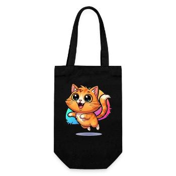 Fluffy messenger of good luck: Cute cat with googly eyes - Gift Bag for Bottles - black - Front