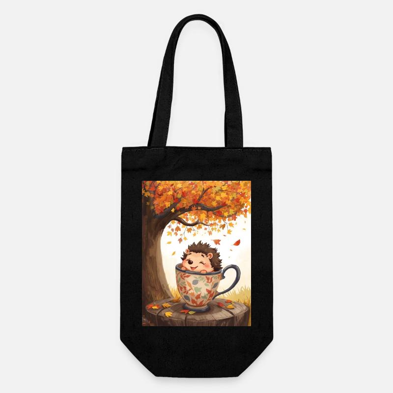 EG Igel in Tasse I Herbst I Urlaub I Geschenkidee - Geschenkbeutel für Flaschen - Schwarz