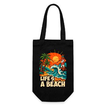Life's a Beach Tropical Beach Illustration - Gift Bag for Bottles - black - Front