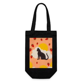 Silhouette of a cloud cat in the strawberry sun - Gift Bag for Bottles - black - Front