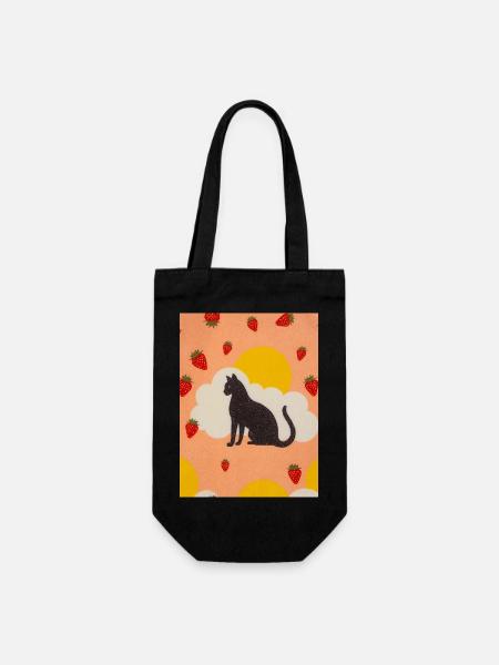 Silhouette einer Wolkenkatze in der Erdbeersonne - Geschenkbeutel für Flaschen - Schwarz