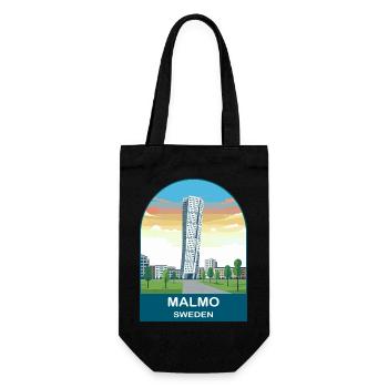 Malmo Sweden Vintage Travel Poster Art - Gift Bag for Bottles - black - Front