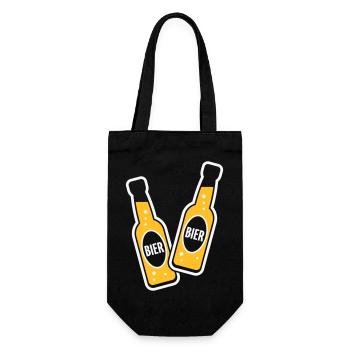 2 Bierflaschen Stoßen An (Bier Biertrinker NEG 2C) - Geschenkbeutel für Flaschen - Schwarz - Vorne