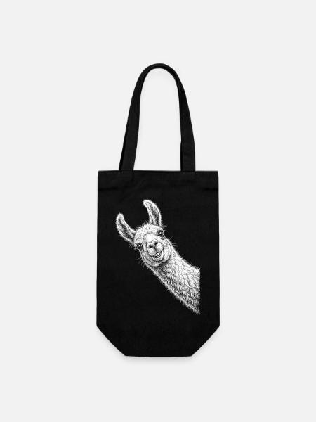 Lustiges peeking Lama - Geschenkbeutel für Flaschen - Schwarz
