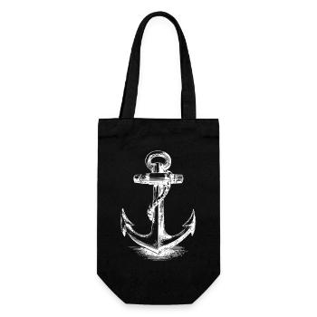 White Anchor Silhouette - Geschenkbeutel für Flaschen - Schwarz - Vorne