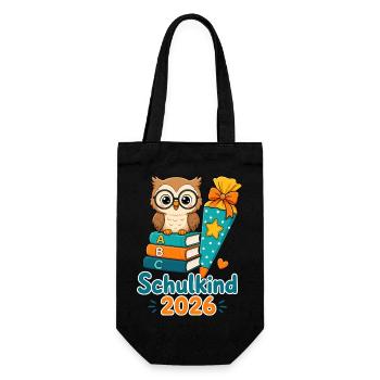 Schulkind 2026 Eule Einschulung - Geschenkbeutel für Flaschen - Schwarz - Vorne