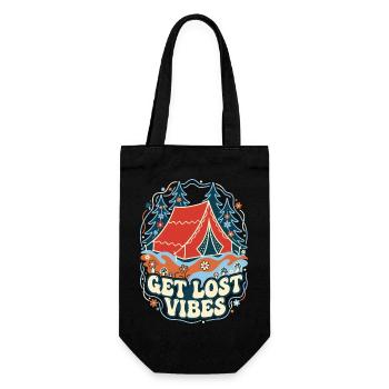 Get Lost Vibes Retro Camping - Geschenkbeutel für Flaschen - Schwarz - Vorne
