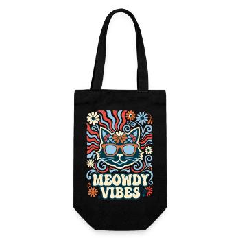 Meowdy Vibes Retro Katze - Geschenkbeutel für Flaschen - Schwarz - Vorne