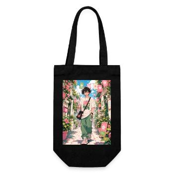 Frühlingsspaziergang durch die Blumengasse - Geschenkbeutel für Flaschen - Schwarz - Vorne