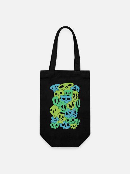 Skulls (Greens, transparente Augen) - Geschenkbeutel für Flaschen - Schwarz