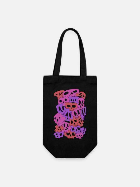 Skulls (Reds, transparente Augen) - Geschenkbeutel für Flaschen - Schwarz