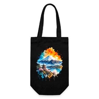 Mount Fuji Pagode See Aquarell - Geschenkbeutel für Flaschen - Schwarz - Vorne