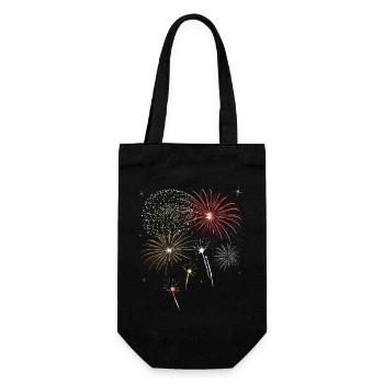 Silvester. Buntes Feuerwerk mit Sternen. - Geschenkbeutel für Flaschen - Schwarz - Vorne