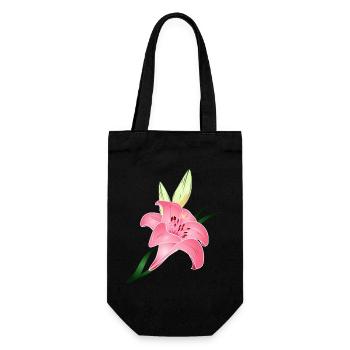 rosafarbene Lilien Blüte mit zwei Knospen - Geschenkbeutel für Flaschen - Schwarz - Vorne