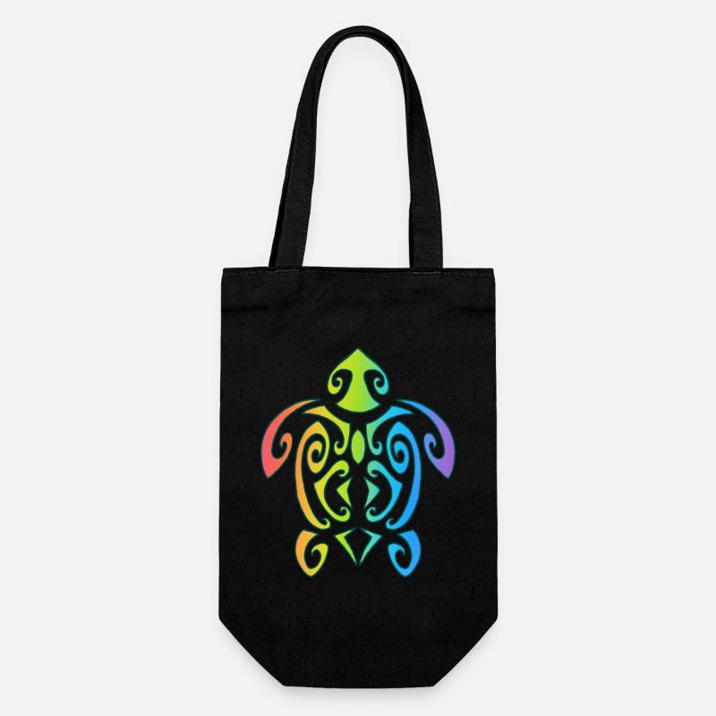 Rainbow Polynesian Turtle - Gift Bag for Bottles - black