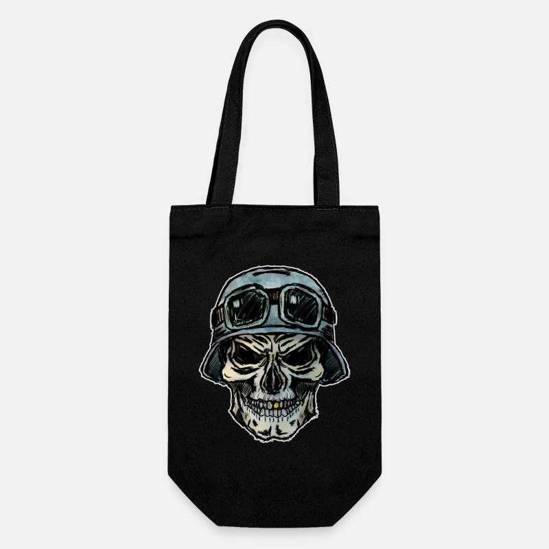 Crazy Biker Totenkopf mit Helm - Geschenkbeutel für Flaschen - Schwarz