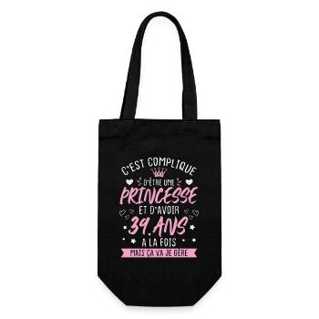 Une princesse et d'avoir 39 ans, Cadeau 39 ans - Sac à bouteille - noir - Devant