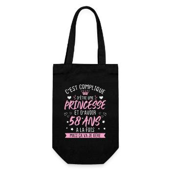Une princesse et d'avoir 58 ans, Cadeau 58 ans - Sac à bouteille - noir - Devant