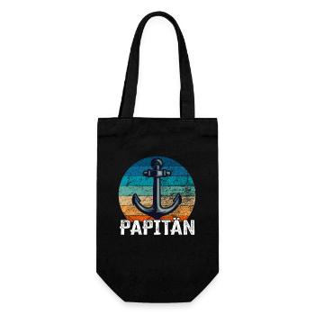 Papitän und Anker - für den besten Papa der Welt - Geschenkbeutel für Flaschen - Schwarz - Vorne