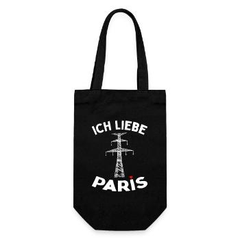 Paris Eiffelturm Strommast Elektriker Satire Liebe - Geschenkbeutel für Flaschen - Schwarz - Vorne
