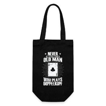 Never Underestimate an old Man by Doppelkopf - Geschenkbeutel für Flaschen - Schwarz - Vorne