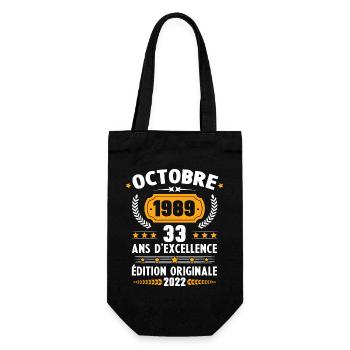 Cadeau D'anniversaire Rétro 33 Ans Octobre 1989 - Sac à bouteille - noir - Devant