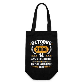 Cadeau D'anniversaire Rétro 14 Ans Octobre 2008 - Sac à bouteille - noir - Devant