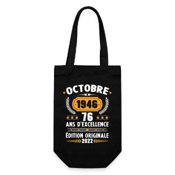 Cadeau D'anniversaire Rétro 76 Ans Octobre 1946 - Sac à bouteille - noir - Devant
