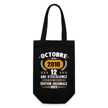 Cadeau D'anniversaire Rétro 12 Ans Octobre 2010 - Sac à bouteille - noir - Devant