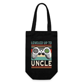 Leveled up to Onkel Uncle Patenonkel - Geschenkbeutel für Flaschen - Schwarz - Vorne