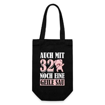 Auch Mit 32 Noch Eine Geile Sau Schwein 32nd - Geschenkbeutel für Flaschen - Schwarz - Vorne