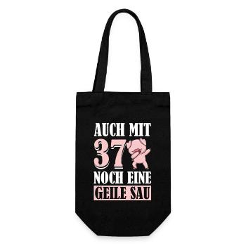 Auch Mit 37 Noch Eine Geile Sau Schwein 37th - Geschenkbeutel für Flaschen - Schwarz - Vorne