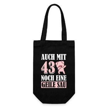 Auch Mit 43 Noch Eine Geile Sau Schwein 43rd - Geschenkbeutel für Flaschen - Schwarz - Vorne