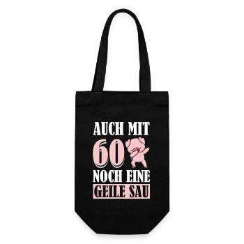 Auch Mit 60 Noch Eine Geile Sau Schwein 60th - Geschenkbeutel für Flaschen - Schwarz - Vorne