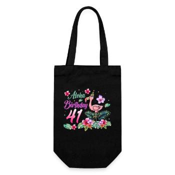 Aloha Birthday 41 Flamingo Bird 41st - Gift Bag for Bottles - black - Front