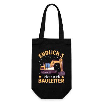 5. Geburtstag Junge Bagger Design Endlich 5 - Geschenkbeutel für Flaschen - Schwarz - Vorne