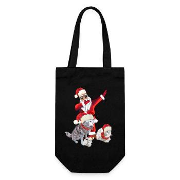 Weihnatsmann mit zwei Katzen und ein Hund - Geschenkbeutel für Flaschen - Schwarz - Vorne
