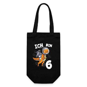 Ich bin 6 Jahre Weltall Dino 6. Geburtstag - Geschenkbeutel für Flaschen - Schwarz - Vorne
