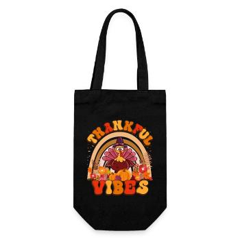 Thankful Vibes Thanksgiving Türkei Urlaub Blumen - Geschenkbeutel für Flaschen - Schwarz - Vorne