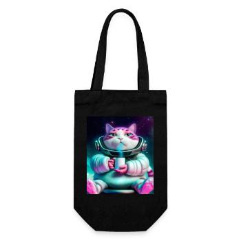 Big cat drinks tea in space - Gift Bag for Bottles - black - Front