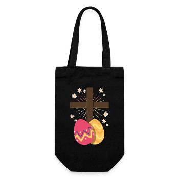 Christianisme Croix Jésus-Christ Fleur Oeufs de Pâques - Sac à bouteille - noir - Devant