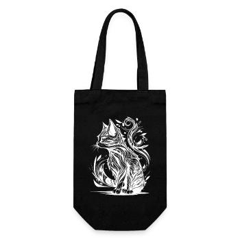 Vintage Tattoo Tribal Lines Style Cat - Gift Bag for Bottles - black - Front