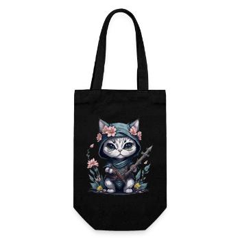 Fühle dich episch mit der Ninja-Katze - Geschenkbeutel für Flaschen - Schwarz - Vorne