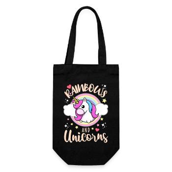 Regenbogen und Einhorn - Geschenkbeutel für Flaschen - Schwarz - Vorne